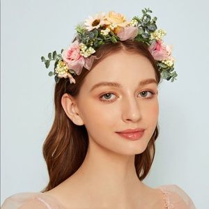 Flower fairy crown with roses and eucalyptus